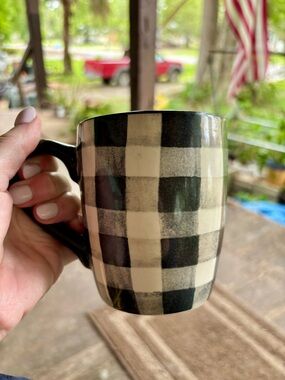 Robert Stanley Black and Cream Buffalo Check Ceramic Mug